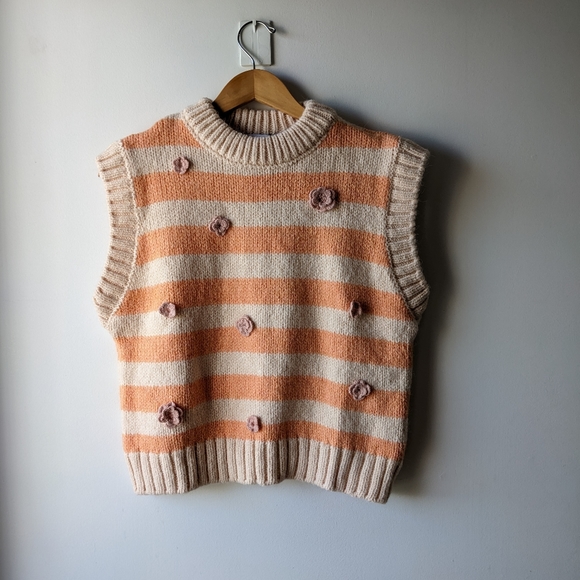 Zara Jacquard Orange Cream Sweater Vest - Picture 4 of 6